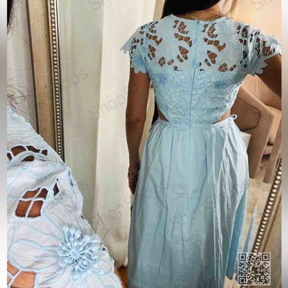 New Blue Crochet Midi Dress w/cut-out sides - Picture 4 of 10